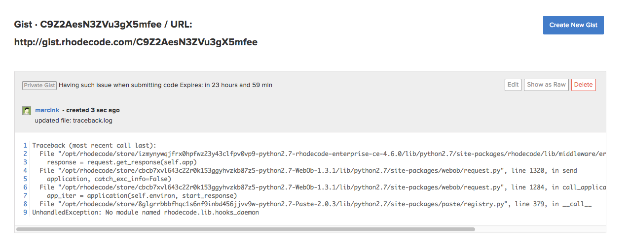 RhodeCode Gist system