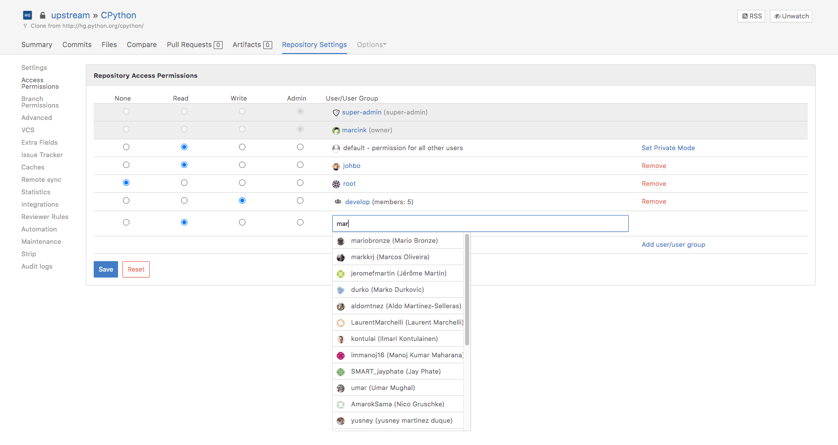 Unified permission management for enterprise source code security